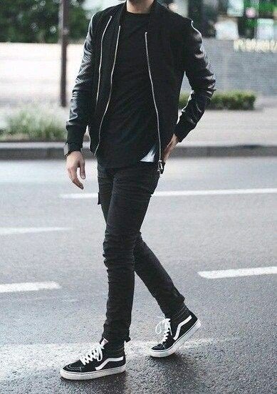 leather jacket and vans